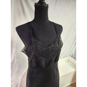 Vintage Miss Swank Black Nightgown w/ Lace Full Slip Dress Size 40 - Lingerie